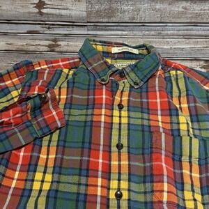 LL Bean Flannel Button Down Shirt Mens Medium Multicolor Plaid Traditional Fit
